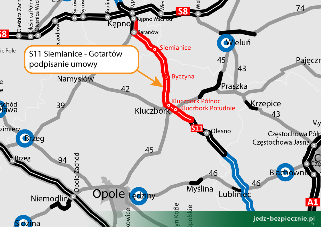 POLSKIE DROGI - umowa na projekt i budowę odcinka drogi ekspresowej S11 Siemianice - Gotartów